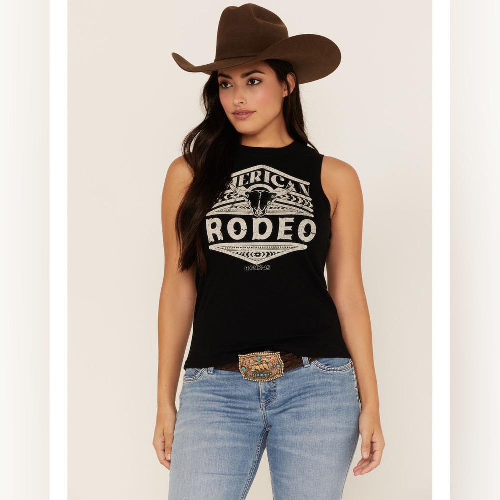 RANK 45 Women's American Rodeo Steer Head Graphic Tank Top